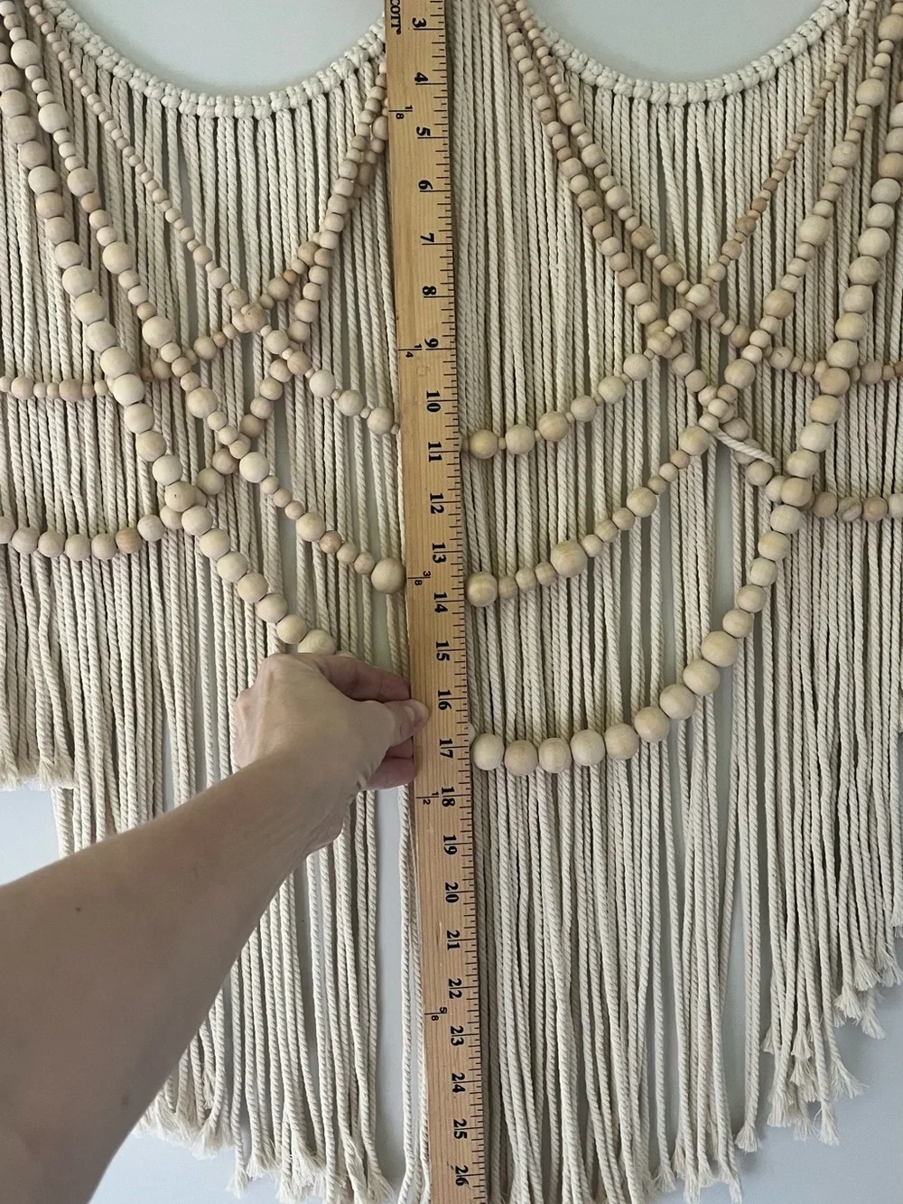 Handcrafted Cream Macrame Wall Hanging with Wooden Beads 27” x 31”